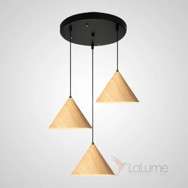 Готовая комбинация подвесных светильников с коническими плафонами с лаковым покрытием под темное и светлое дерево NOOMI TRIO D30 Light brown Готовая комбинация подвесных светильников с коническими плафонами с лаковым покрытием под темное и светлое дерево NOOMI TRIO D30 Light brown