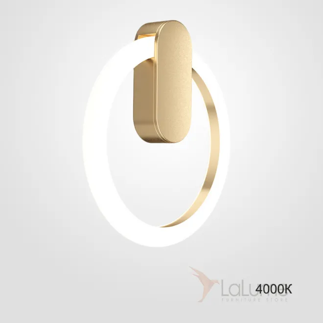 Серия настенных светодиодных светильников с отделкой в цвете латунь по внутреннему контуру кольцевидного плафона GINA WALL D20 Brass 4000К