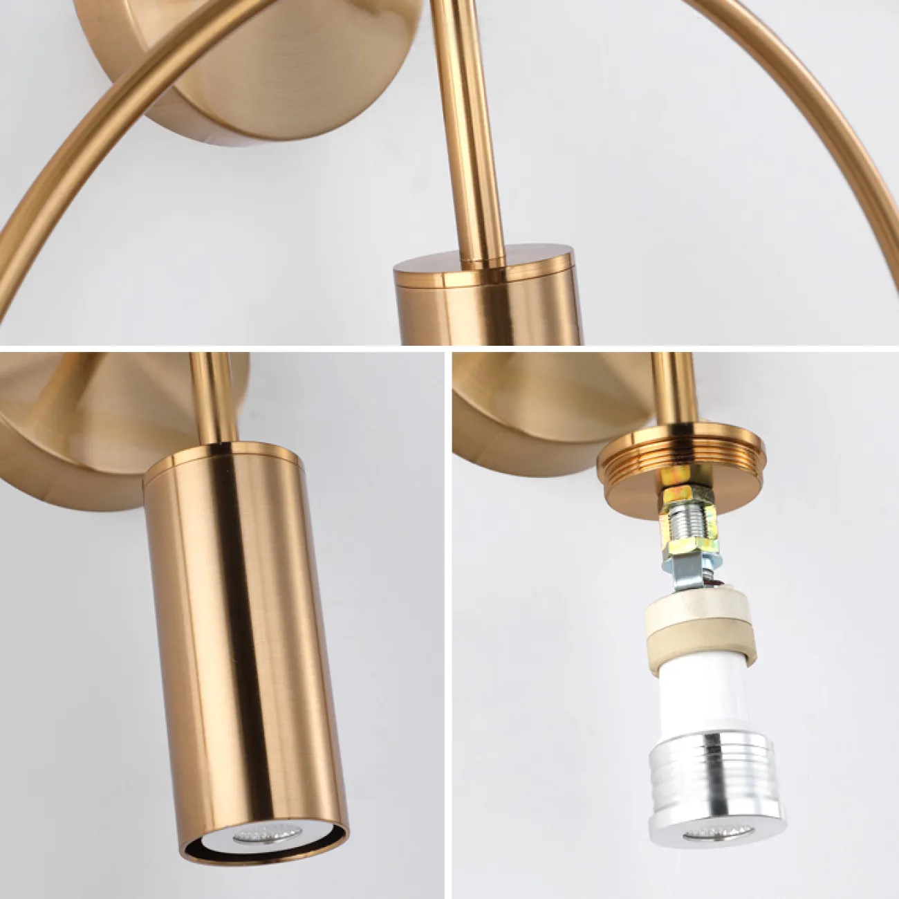 Серия настенных светильников с цилиндрическим плафоном на кольцевом каркасе с круглым креплением VELMA D35 Black Gold