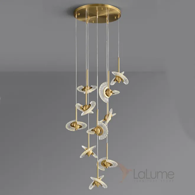 Готовая комбинация подвесных светильников с плафонами в виде комбинации двух ажурных поворотных лопастей и шаровидного центра PHOENIX LUX COMBO D48 L10