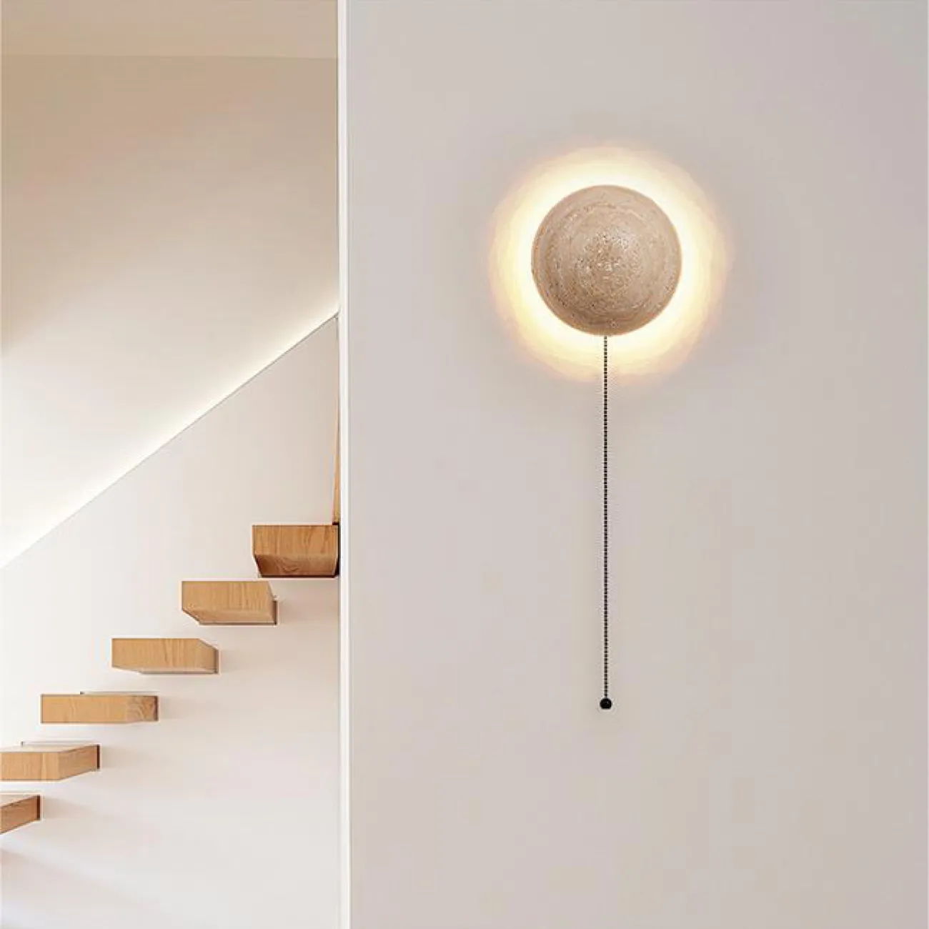 Настенный светодиодный светильник с шаровидным корпусом из желтого камня травертина POVL WALL Без проводного выключателя