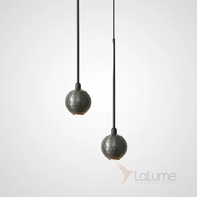 Готовая комбинация подвесных светодиодных светильников с шарообразным корпусом с рельефной ромбической текстурой ORVAR DUO Black