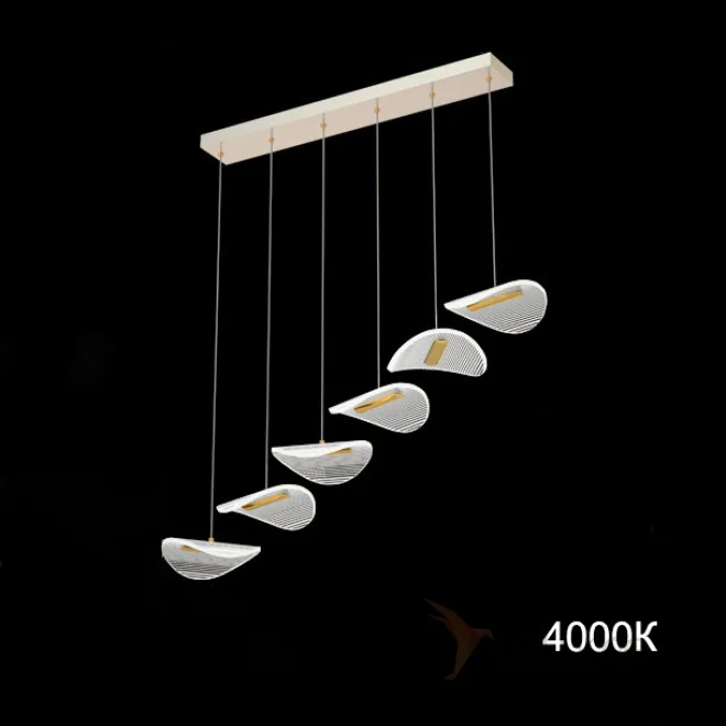 Готовая комбинация подвесных светильников с листовидными прозрачными плафонами с гравировкой DELFINA L100 4000К