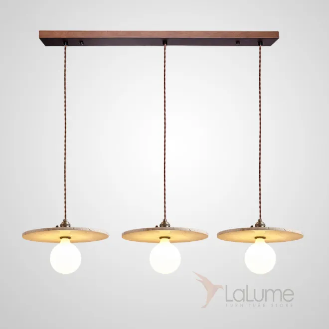 Готовая комбинация подвесных светильников с тремя дискообразными абажурами из камня травертин OSSIAN TRIO A