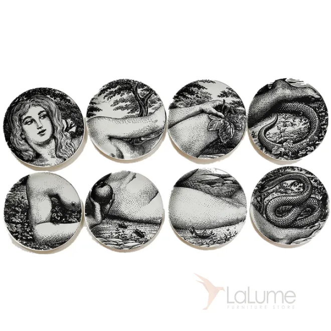 Тарелки FORNASETTI SET OF 8 EVA designed by Piero Fornasetti от LaLume
