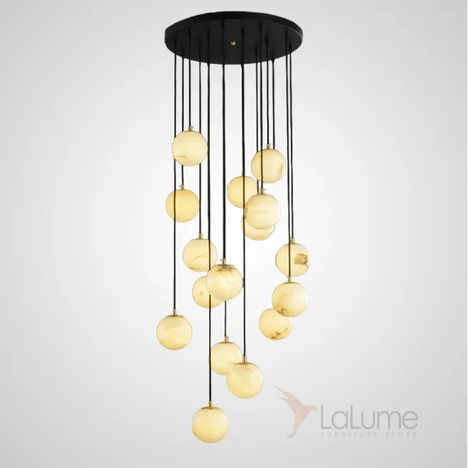 Готовая комбинация подвесных светильников c шарообразными плафонами из натурального белого мрамора MOSA L16