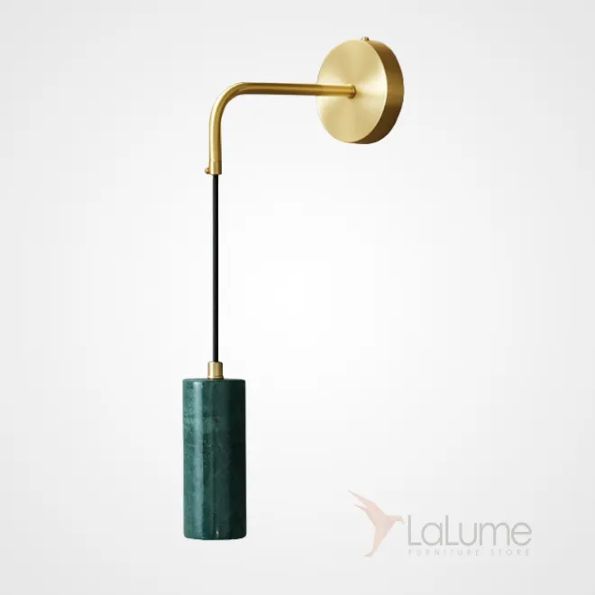 Серия настенных светильников с мраморными плафонами цилиндрической формы на кронштейне с черным подвесом SINN Green