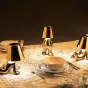 Серия настольных светодиодных ламп для детской с коническими абажурами и основанием в виде человечков в разных позах ELF C