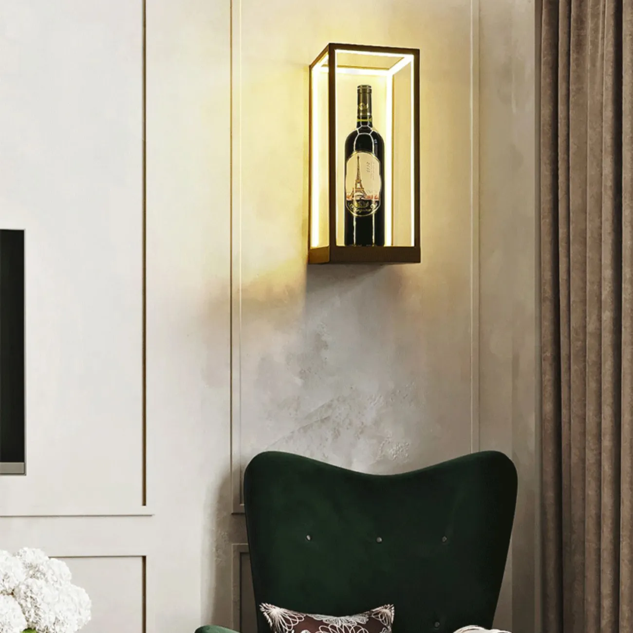 Настенный светильник-полка на прямоугольном каркасе с LED-подсветкой по внутренней стороне корпуса LINEN Brass