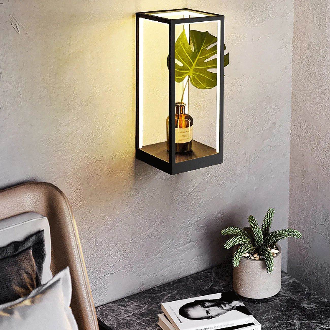 Настенный светильник-полка на прямоугольном каркасе с LED-подсветкой по внутренней стороне корпуса LINEN Brass