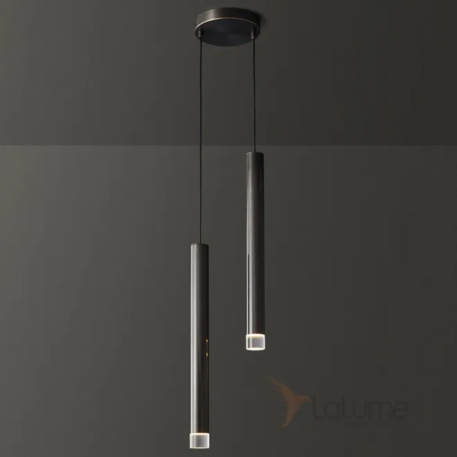 Готовая комбинация подвесных светильников с двумя цилиндрическими стеклянными плафонами на вытянутом трубчатом каркасе GIFT COMBO D15 Black