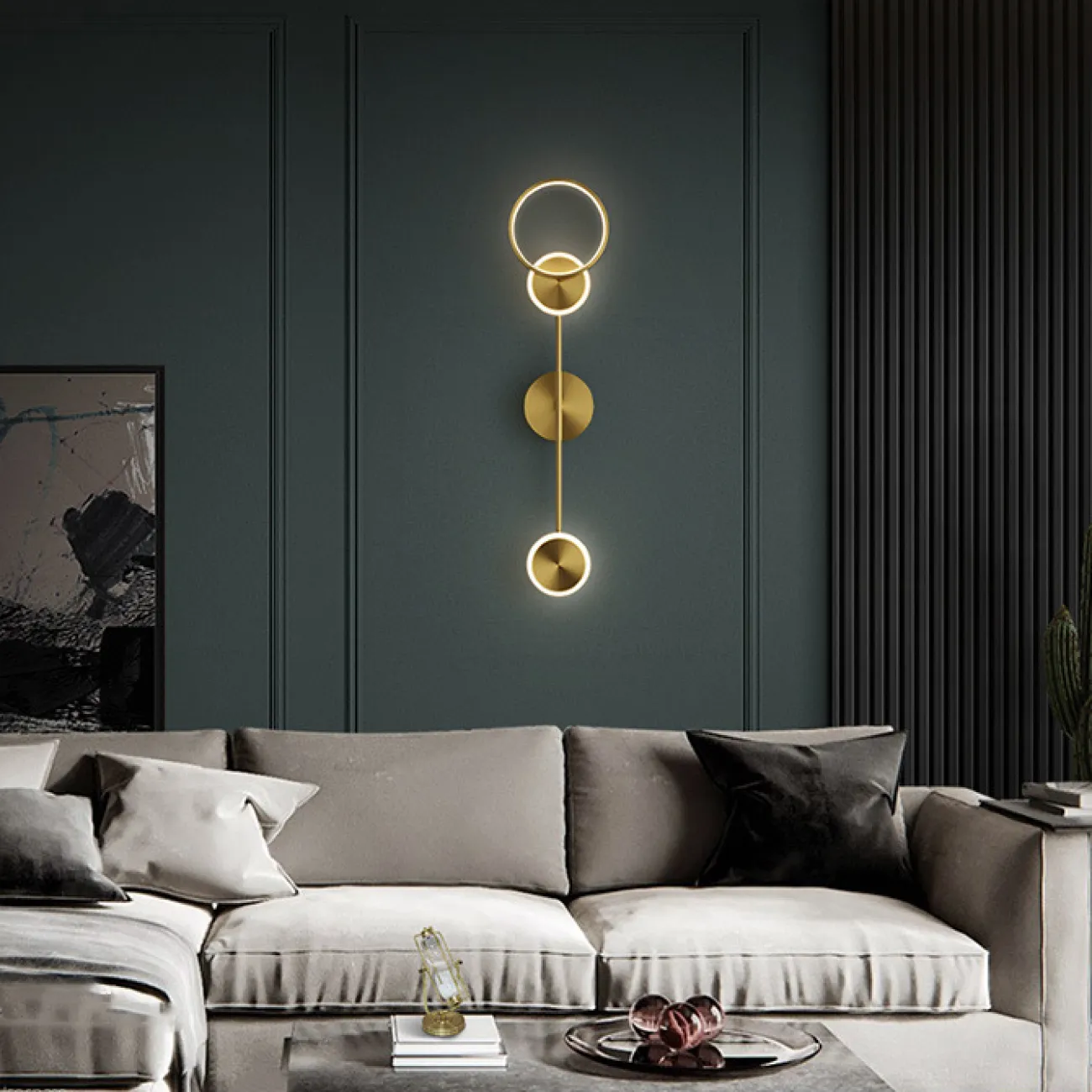 Настенный светильник в виде композиции из двух дисков и кольца с внешним и внутренним led-свечением AMBER Gold