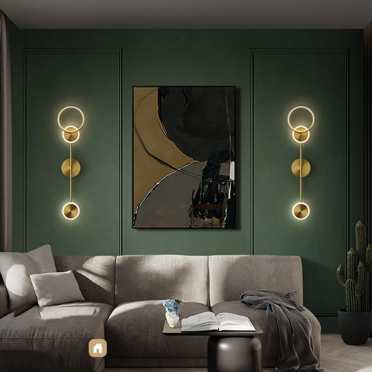 Настенный светильник в виде композиции из двух дисков и кольца с внешним и внутренним led-свечением AMBER Gold