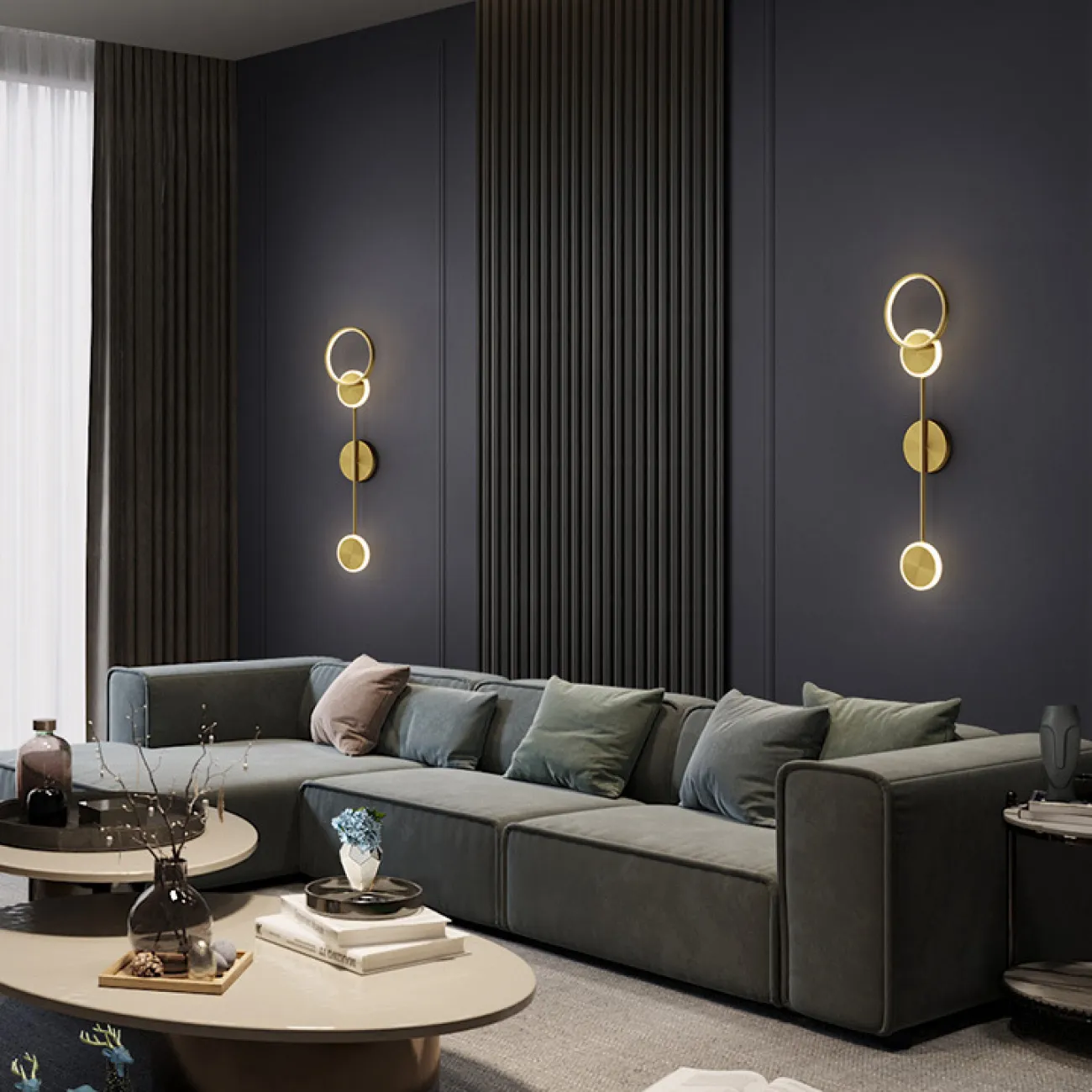 Настенный светильник в виде композиции из двух дисков и кольца с внешним и внутренним led-свечением AMBER Gold