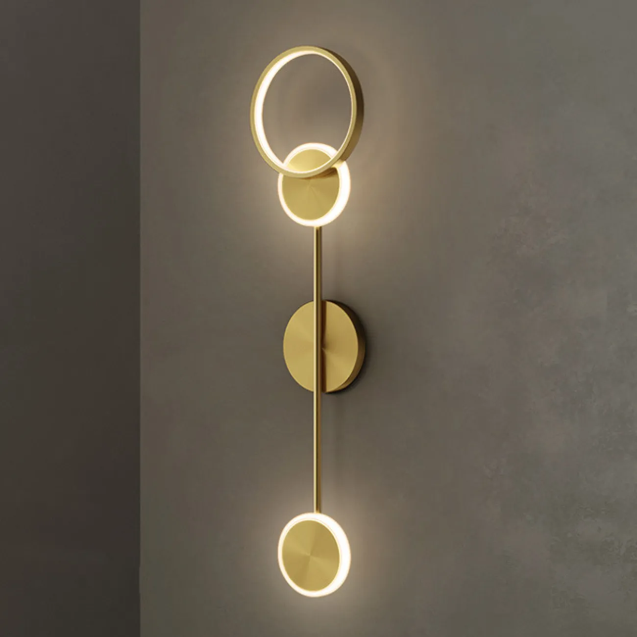 Настенный светильник в виде композиции из двух дисков и кольца с внешним и внутренним led-свечением AMBER Gold
