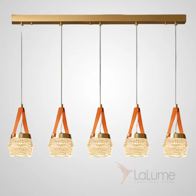 Готовая комбинация подвесных светодиодных светильников с многогранными рельефными плафонами на красных кожаных ремешках CAROL COMBO L76