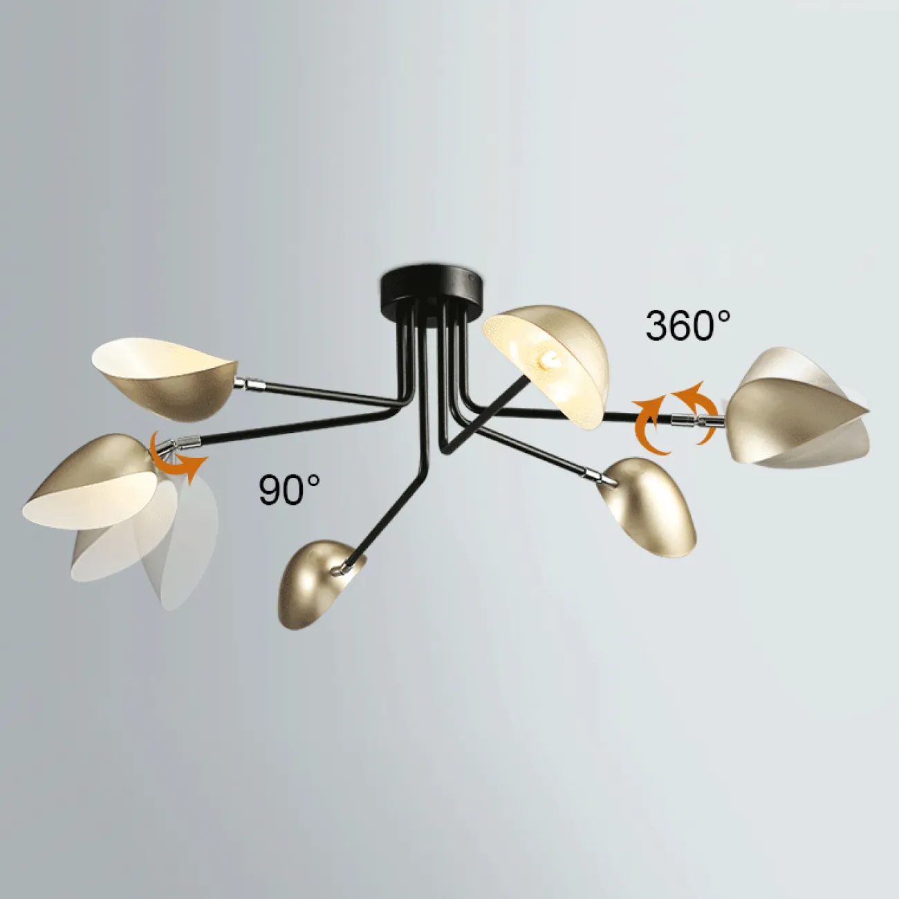 Потолочная люстра в скандинавском стиле с регулировкой наклона плафонов