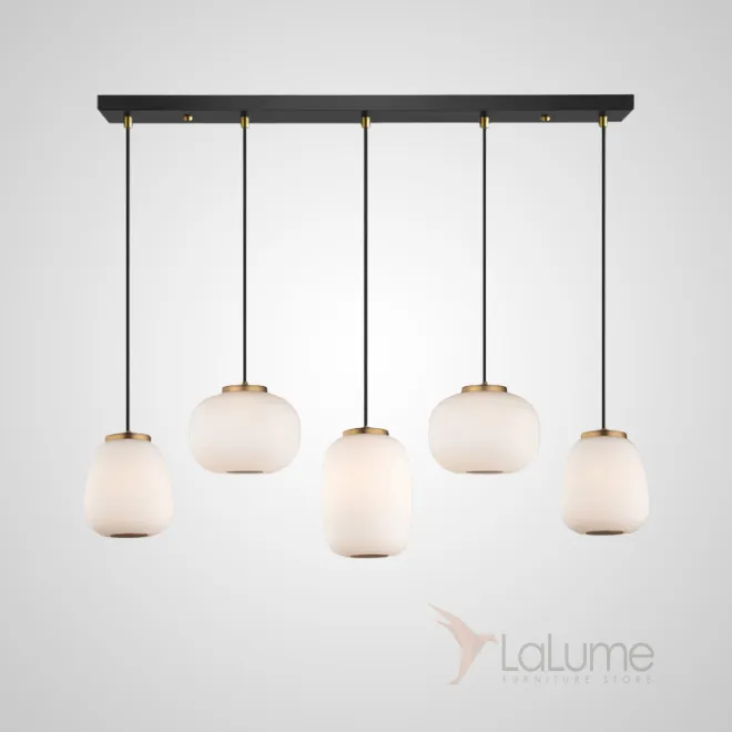 Готовая комбинация подвесных светодиодных светильников c белыми шарообразными плафонами из матового стекла HEMING COMBO L5 D Планка