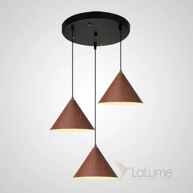 Готовая комбинация подвесных светильников с коническими плафонами с лаковым покрытием под темное и светлое дерево NOOMI TRIO D30 Dark brown