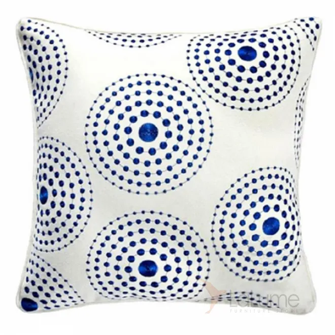 Декоративная подушка Round Pattern синяя вышивка