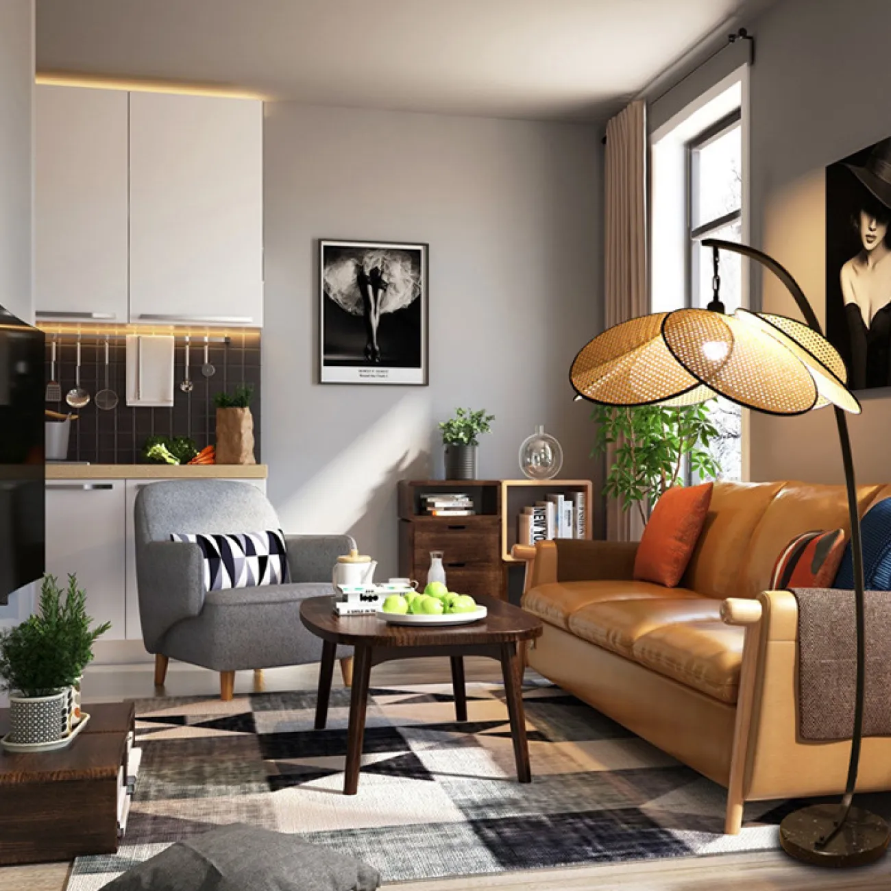 Напольный светильник с купольным абажуром из плетеных бамбуковых дисков на дугообразной стойке RAVDNA FL Напольный светильник с купольным абажуром из плетеных бамбуковых дисков на дугообразной стойке RAVDNA FL