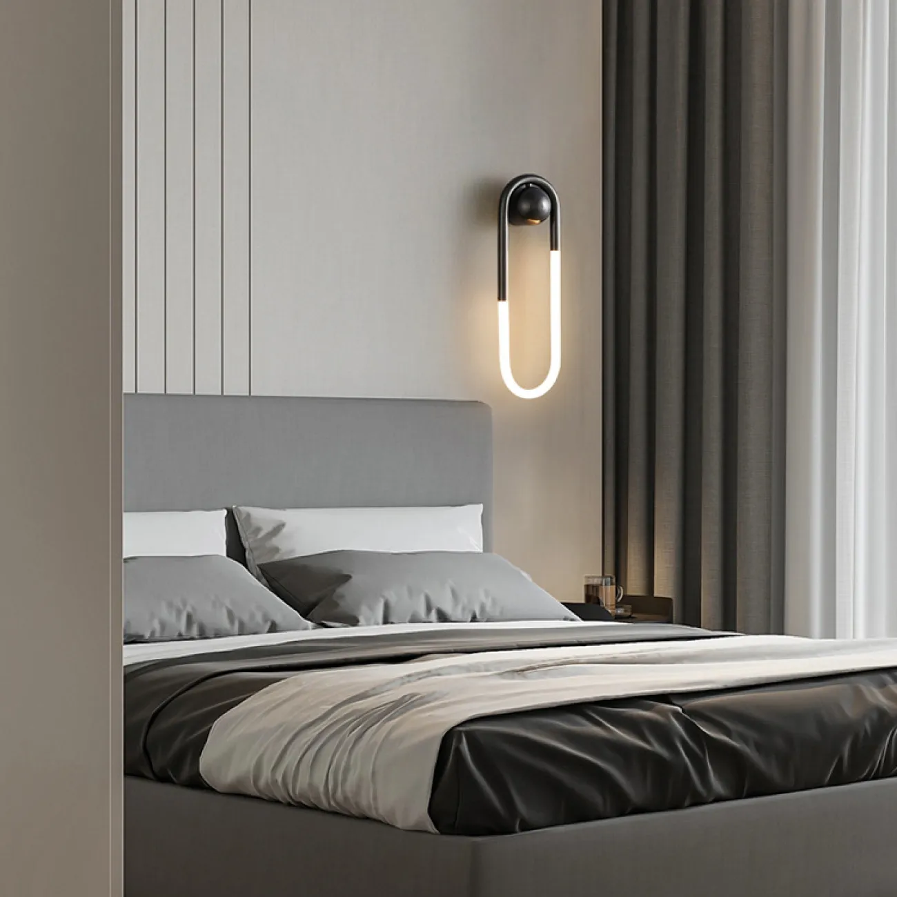 Серия настенных светодиодных светильников с закольцованным трубчатым корпусом на круглом креплении GABI WALL H45 Black