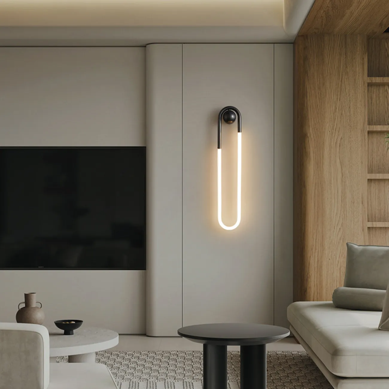 Серия настенных светодиодных светильников с закольцованным трубчатым корпусом на круглом креплении GABI WALL H45 Black