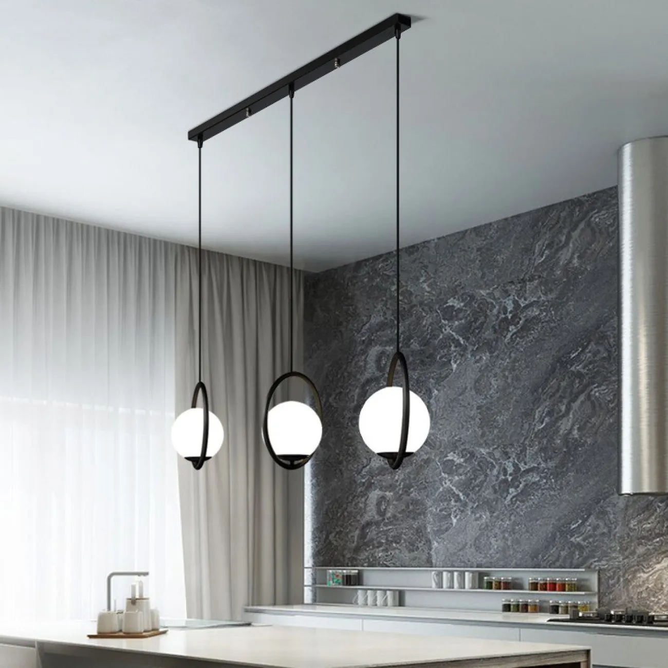 Подвесной светильник HOOP-TRIO Черный, Круг, Планка от ImperiumLoft