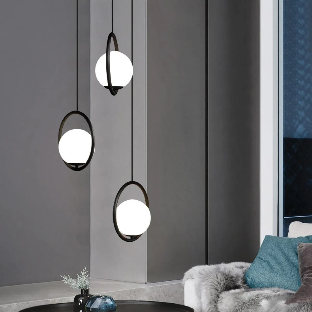 Подвесной светильник HOOP-TRIO Черный, Круг, Планка от ImperiumLoft