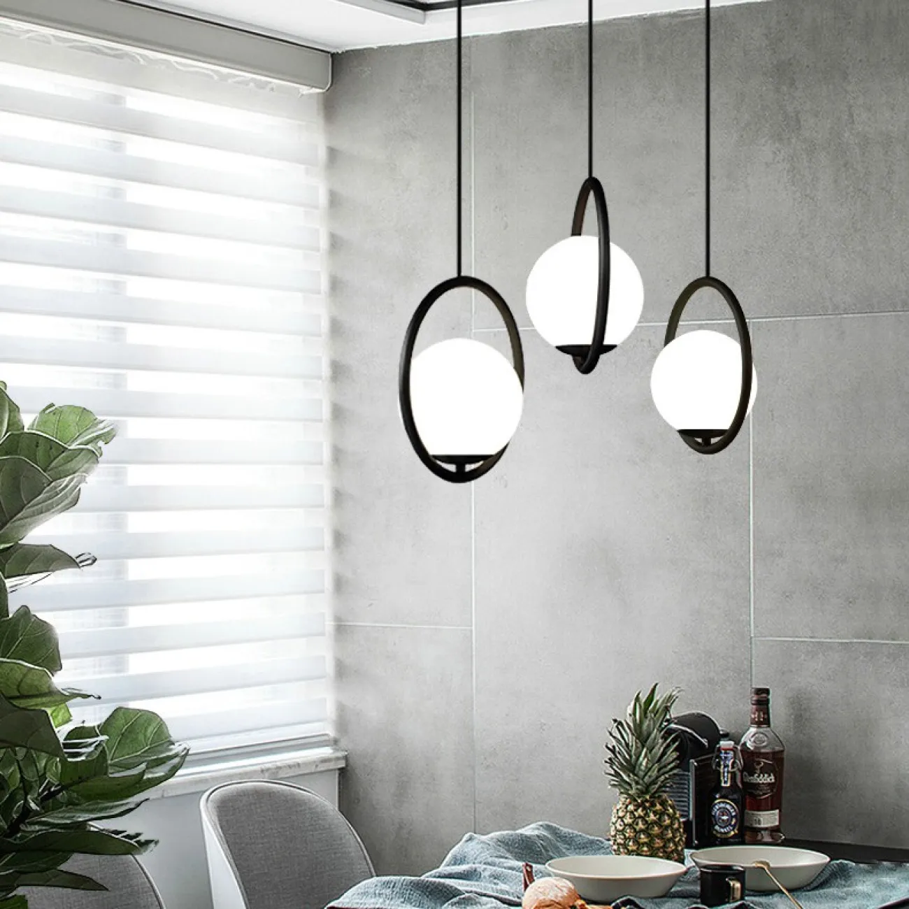 Подвесной светильник HOOP-TRIO Черный, Круг, Планка от ImperiumLoft