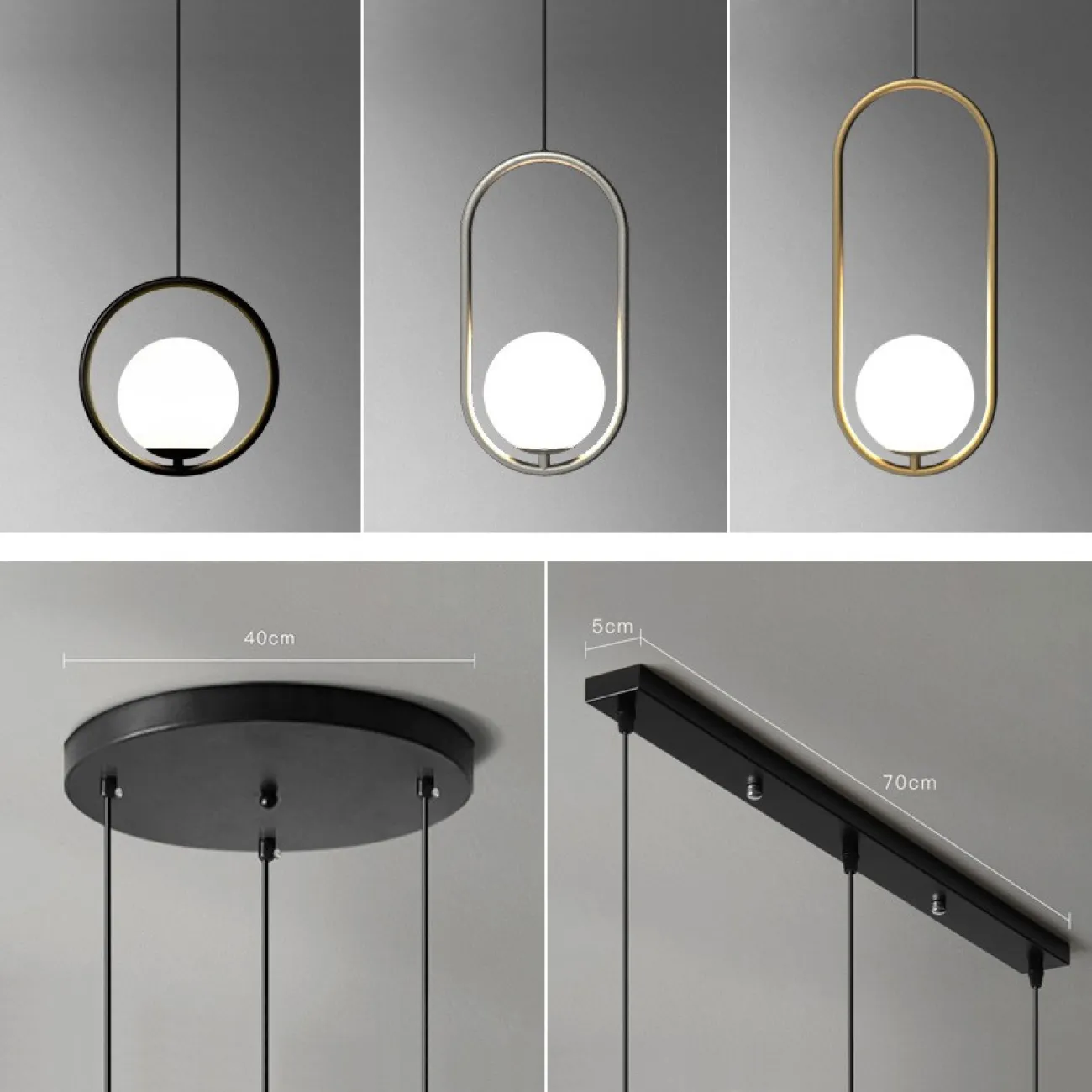 Подвесной светильник HOOP-TRIO Черный, Круг, Планка от ImperiumLoft