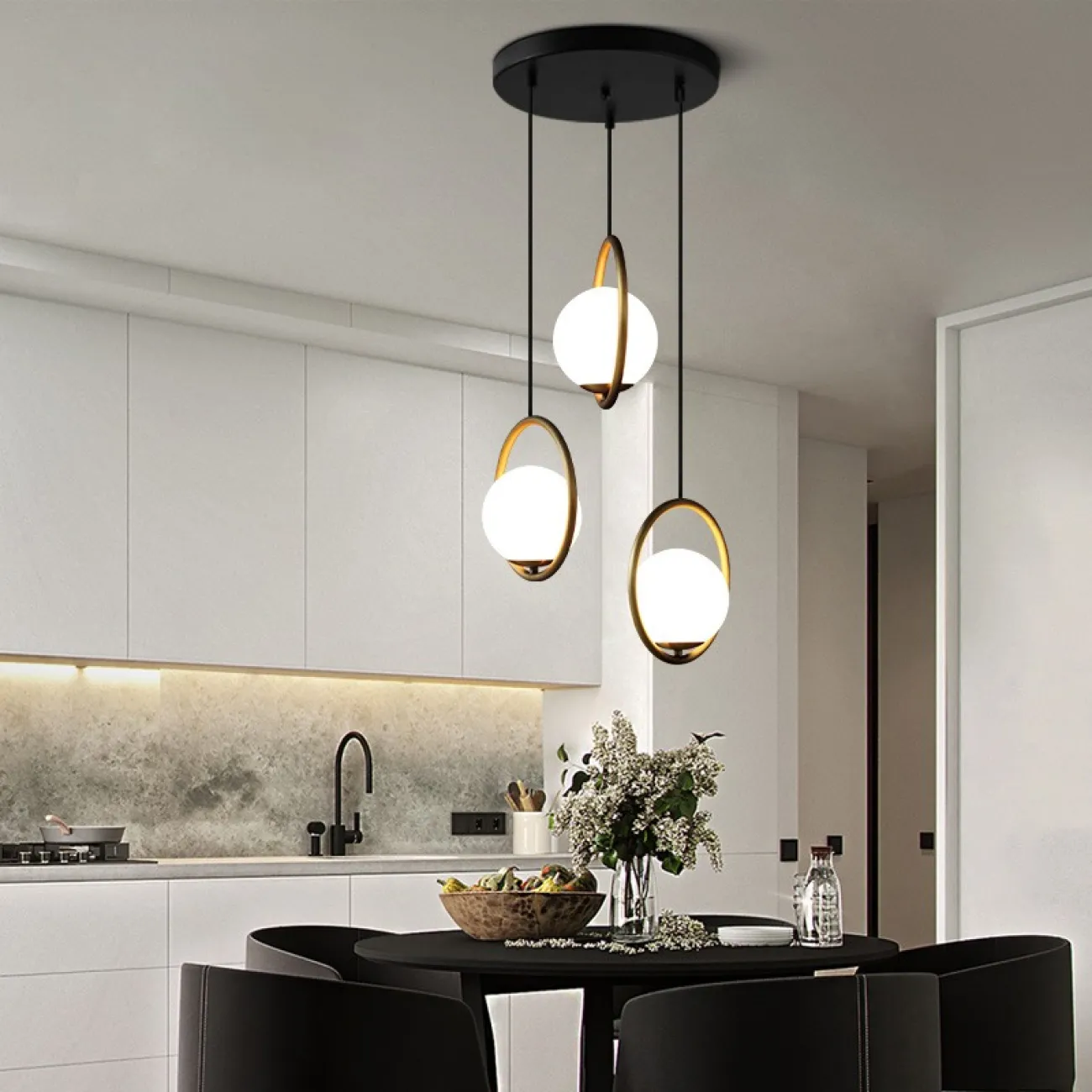 Подвесной светильник HOOP-TRIO Черный, Круг, Планка от ImperiumLoft