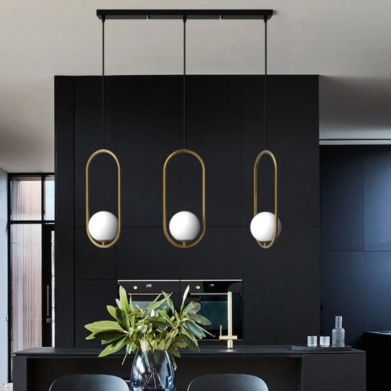 Подвесной светильник HOOP-TRIO Черный, Круг, Планка от ImperiumLoft