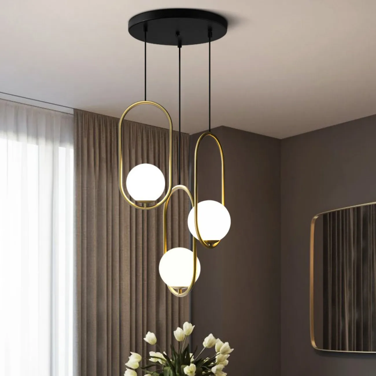 Подвесной светильник HOOP-TRIO Черный, Круг, Планка от ImperiumLoft