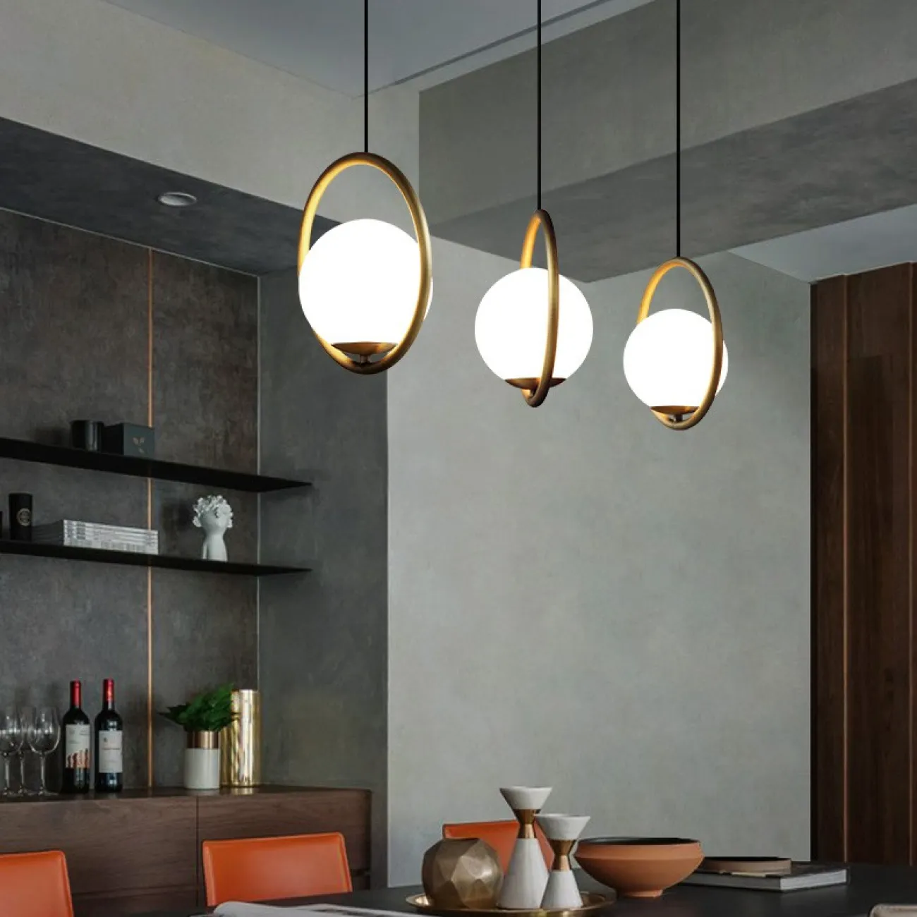 Подвесной светильник HOOP-TRIO Черный, Круг, Планка от ImperiumLoft