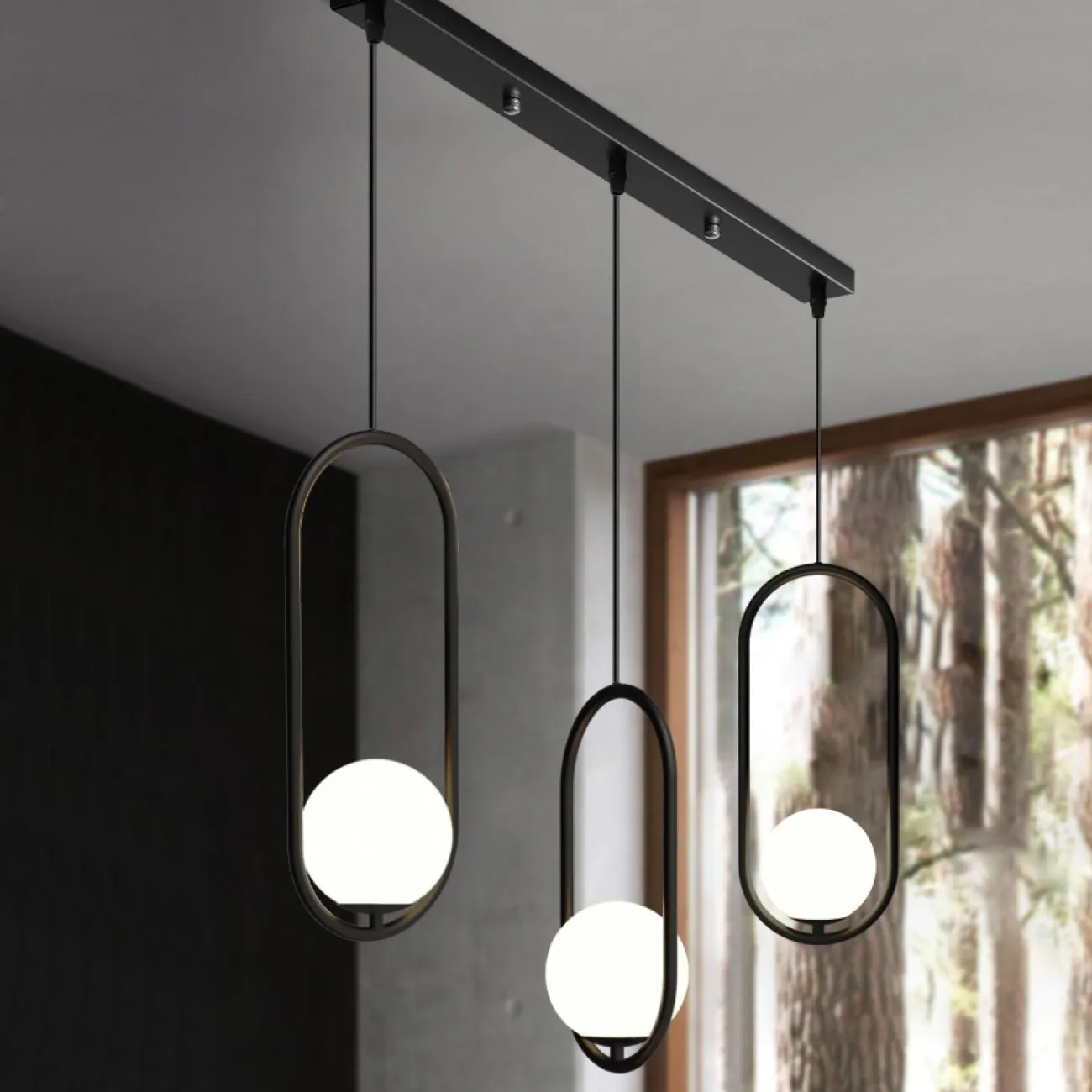 Подвесной светильник HOOP-TRIO Черный, Круг, Планка от ImperiumLoft