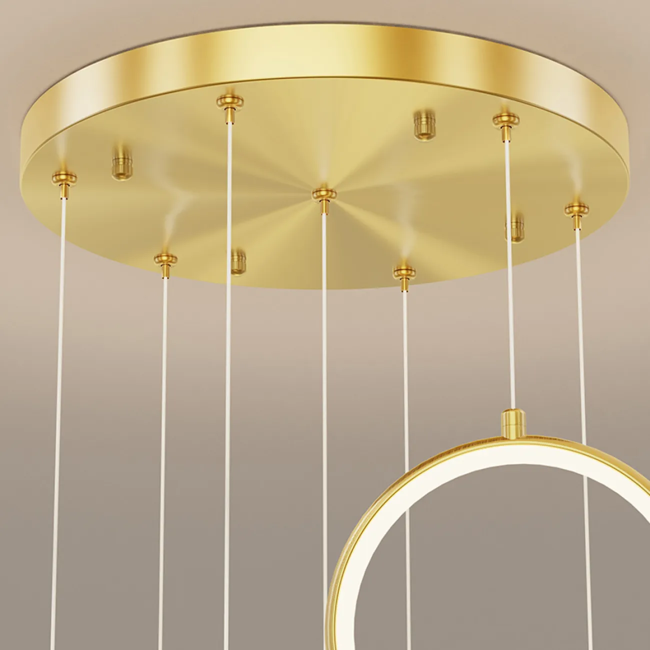 Готовая комбинация подвесных светильников с шарообразными хрустальными плафонами на металлических кольцах с внутренней LED-подсветкой LUANA MORE L24 Brass