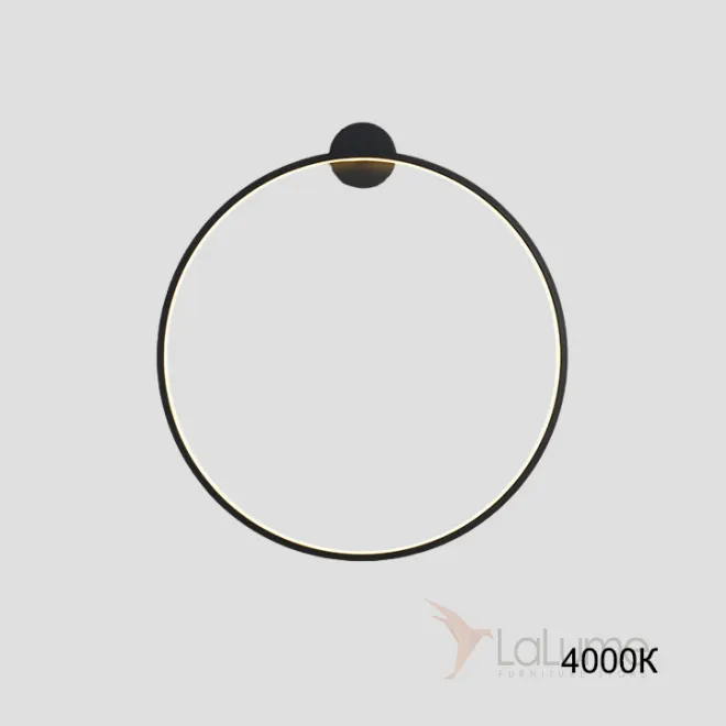 Серия настенных светильников в виде черных металлический колец разного диаметра с LED-подсветкой по контуру корпуса с круглым креплением GUARD B D50 4000К