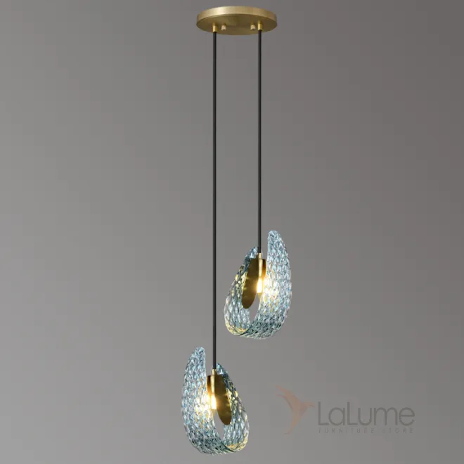 Готовая комбинация подвесных светильников с двумя рассеивателями в виде лепестков из голубого стекла с панцирной поверхностью LUCIA DUO