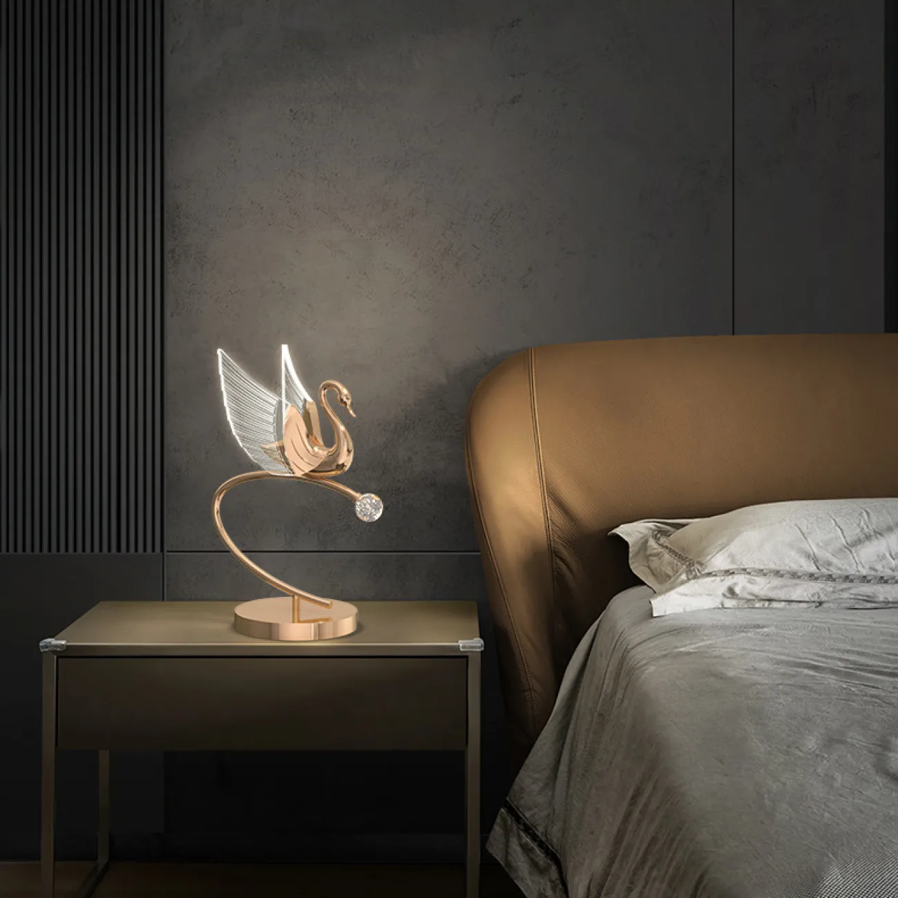Серия настольных светодиодных ламп с плафонами в виде лебедей со светящимися крыльями BIRDIE TAB B Gold