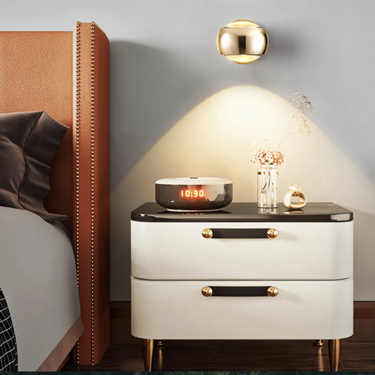 Серия настенных светодиодных светильников с двумя оптическими линзами на глянцевом поворотном плафоне шарообразной формы JOSS WALL Black