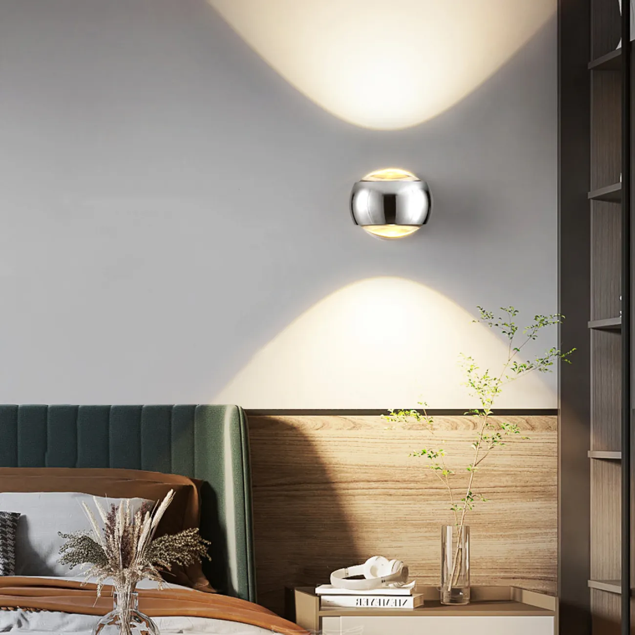 Серия настенных светодиодных светильников с двумя оптическими линзами на глянцевом поворотном плафоне шарообразной формы JOSS WALL Black