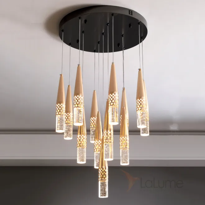 Готовая комбинация подвесных светодиодных светильников с хрустальными рассеивателями в коническом корпусе с перфорацией ICARUS MORE