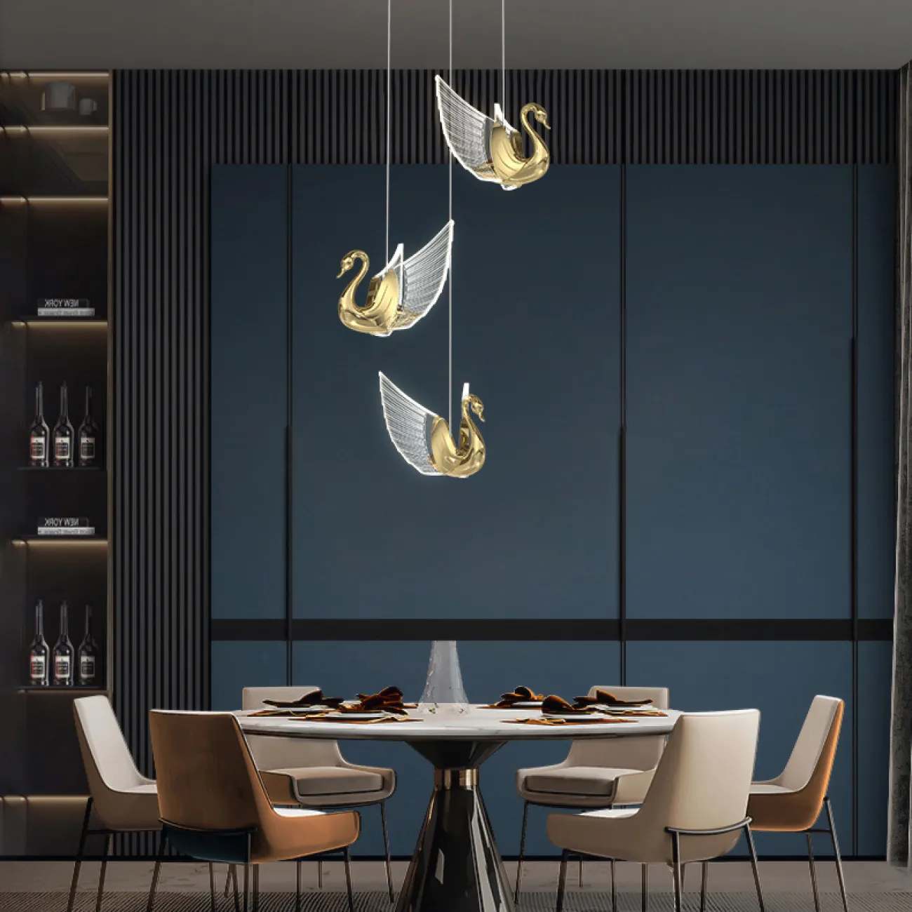 Готовая комбинация подвесных светодиодных светильников с плафонами в виде лебедей со светящимися крыльями BIRDIE COMBO D45