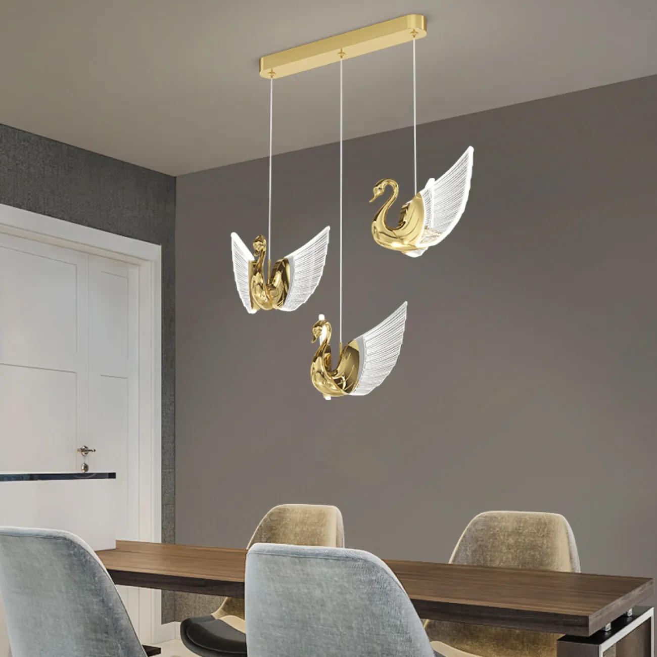 Готовая комбинация подвесных светодиодных светильников с плафонами в виде лебедей со светящимися крыльями BIRDIE COMBO D45