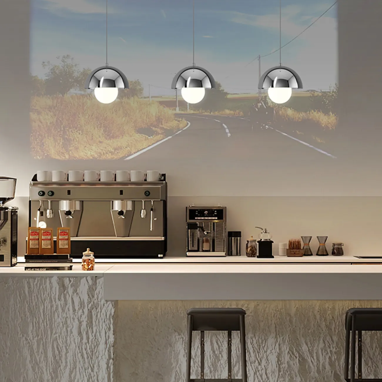 Готовая комбинация подвесных светильников c тремя шарообразными плафонами TEODOR TRIO White