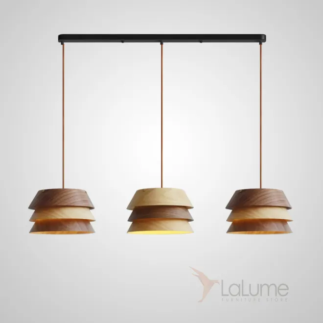 Готовая комбинация подвесных светильников c трехслойными абажурами из темного и светлого дерева BRAM COMBO L3 Black