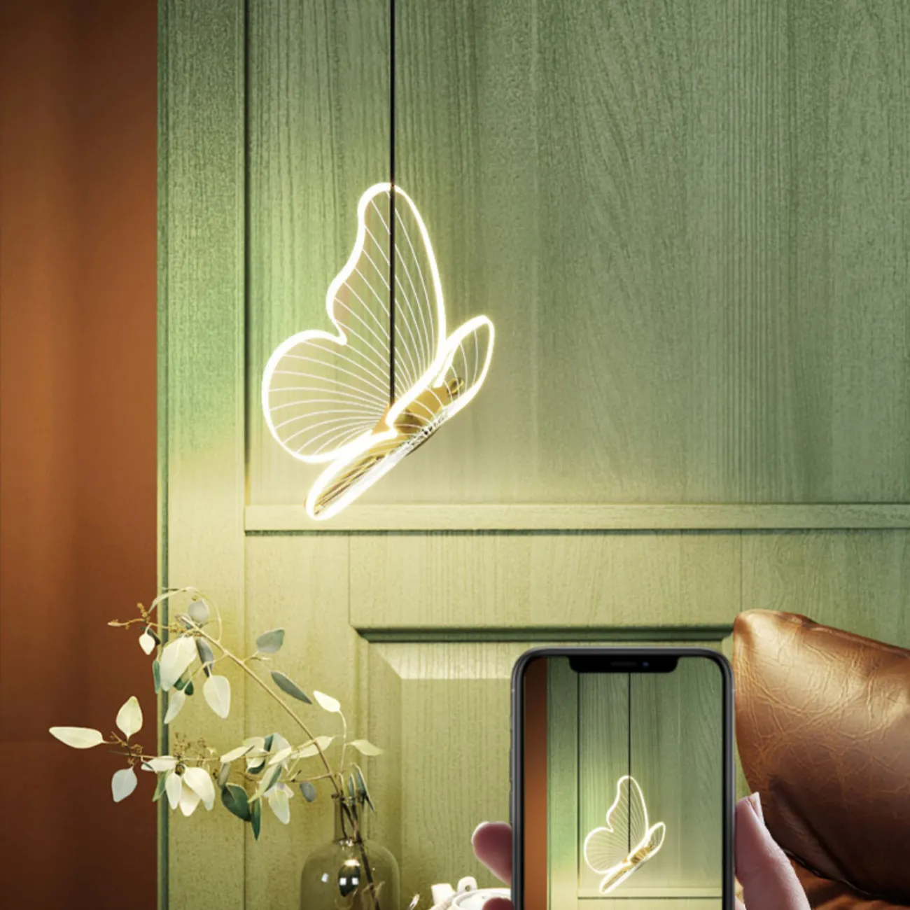 Серия светодиодных симметричных бра с подвесными плафонами, стилизованными под бабочек со светящимися крыльями BABETTA WALL D Left Трехцветный свет Серия светодиодных симметричных бра с подвесными плафонами, стилизованными под бабочек со светящимися крыльями BABETTA WALL D Left Трехцветный свет