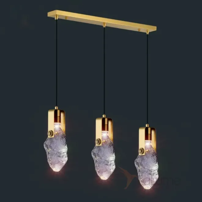 Готовая комбинация подвесных светильников с цилиндрическими плафонами и хрустальными рассеивателями в виде неограненных камней BASTIAN COMBO L70