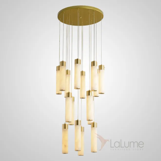 Готовая комбинация подвесных светодиодных светильников c цилиндрическими плафонами из натурального белого мрамора COMTESSE D50